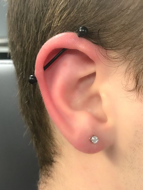 Industrial Piercing Men Black, Industrial Piercing Men, Male Ear Piercing, Ear Piercings Boy, Ear Piercings Men, Man Piercing, Mens Earings, Mens Piercings, Guys Ear Piercings