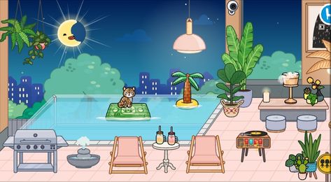 Toca Boca Swimming Pool Ideas, Toka Boka, Free House Design, Toca Life, Pool Bar, Life Words, Swimming Pool, Art Wallpaper, Swimming Pools