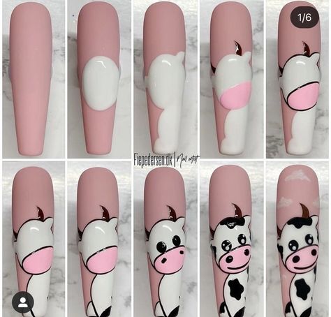 Send To Your Friend, Quick Nail Art, Unghie Nail Art, Animal Nail Art, Cow Nails, Art Deco Nails, Gel Nail Art Designs, Nail Drawing, Diy Acrylic Nails