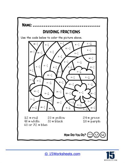 Fraction Division, Fractions Division, Division Fractions, Multiplying And Dividing Fractions, Division Problems, Dividing Fractions, Math Exercises, Holiday Science, Coloring Worksheet