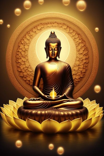 Photo buddha statue sitting on top of a ... | Premium Photo #Freepik #photo #buddhism #statue #sculpture #golden-background Shrine Room, Buddha Pictures, Dasara Wishes, Buddha Background, Buddha Statue Home, City Iphone Wallpaper, Lotus Buddha, Om Symbol Wallpaper, Symbol Wallpaper