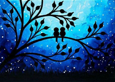 Shading Colors, Painting Mini Canvas, Birds On Tree, Birds Decor, Love Birds Painting, Birds Wall Art, Painting Birds, Painting Practice, Under The Moonlight