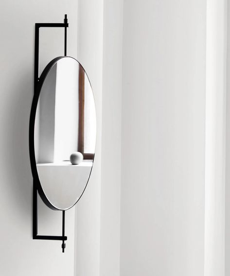 This elegant large wall mirror will fit perfectly in your hallway entrance, living room, or bathroom. Rotate the mirror and change the perspective. A large and elegant mirror framed in beige powder-coated steel – a perfectly suitable mirror for both the entrance and bathroom. Less is more! The simplicity of the rotating wall-mounted mirror is apparent. The Rotating Mirror is functional and elegant and suited for every modern interior – framed in appealing beige powder-coated steel. This full-siz Large Framed Mirrors, Rotating Mirror, Entrance Living Room, Elegant Mirror, Hallway Entrance, Large Hallway, Hallway Mirror, Classic Mirror, Design House Stockholm