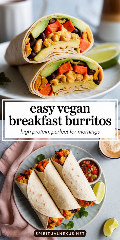 Looking for a healthy, protein-packed breakfast? These easy vegan breakfast burritos are loaded with plant-based protein and perfect for busy mornings. Try them today! #VeganBreakfast #HighProteinMeals #BreakfastBurritos Breakfast Burritos High Protein, High Protein Breakfast Vegetarian, Vegan High Protein Breakfast, High Protein Vegetarian Breakfast, High Protein Vegan Breakfast, Easy Vegan Breakfast, Vegan High Protein, Vegan Breakfast Burrito, Packed Breakfast