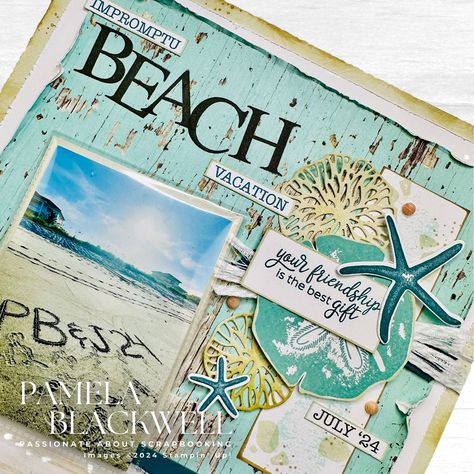 Have you ever scheduled an impromptu vacation? This was our 1st time! ✈️🏖️ We found ourselves kid-free for a few weeks in July for the 1st time ever. Jeff immediately scheduled a week off from work while I scheduled and booked our trip for two to the beach! Today I created this 8-1/2 x 11 scrapbook page using my new Seaside Wishes Bundle that includes a stamp set, dies, and hybrid embossing folder. I’ve seen so many amazing projects using this bundle with the Country Woods DSP, which is o... Beach Scrapbook Pages, Seaside Wishes Stampin Up Cards, Beach Scrapbook, Beach Scrapbook Layouts, Sea Side, Sketch Ideas, Scrapbook Sketches, Scrapbooking Ideas, Scrapbook Ideas