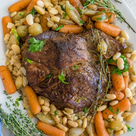 Pot Roast with White Beans | Pot Roast Recipe | Randall Beans Great Northern Beans And Ham, Northern Beans And Ham, Beans With Ham, Beans And Ham, Beef Roast Crock Pot, Sausage Stuffed Mushrooms, With Cornbread, Pot Roast Recipe, Crockpot Pork Chops