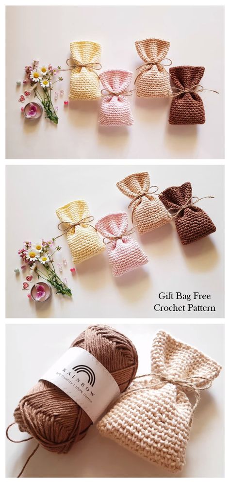 Easy Crochet Gift Bag Pattern Crochet Gift Bag, Gift Bag Pattern, Crochet Wedding Gift, Diy Crochet Gifts, Small Crochet Gifts, Crochet Project Free, Tote Crochet, Quick Crochet Projects, Crochet Christmas Gifts