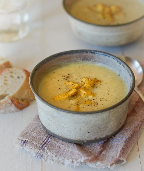 Curried Cauliflower and Apple Soup - Once Upon a Chef Apple French Toast Bake, Curried Cauliflower Soup, Curried Cauliflower, Once Upon A Chef, Sweet Soup, Apple Soup, Sweet Potato And Apple, Oat Crumble, Cauliflower Recipe