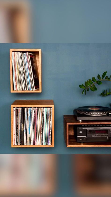 Floating Vinyl Storage! | Record storage, Vinyl record storage, Media room furniture Record Shelf Diy, Record Furniture, Record Player Storage, Record Player Wall, Lp Regal, Vinyl Record Storage Diy, Vinyl Record Furniture, Media Room Furniture, Vinyl Record Shelf