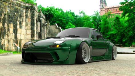 NA Mazda Miata Bodykit, Andrew Pickett on ArtStation at https://www.artstation.com/artwork/xzBYw4 Miata Wide Body Kit, Miata Body Kit, Na Miata, Mx5 Na, Boat Club, Mazda Cars, Wide Body Kits, Mazda Mx, Mazda Miata