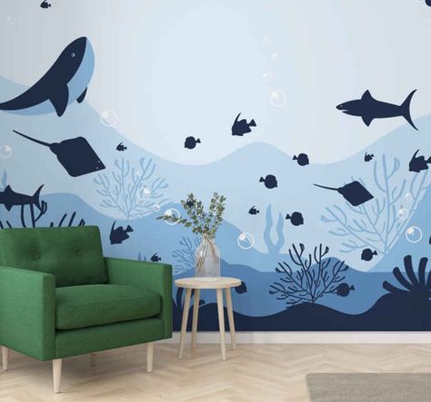 Baby Nursery Murals, Princess Mural, Sea Nursery Theme, Underwater Room, Shark Room, Sea Murals, Ocean Mural, Boy Room Paint, Interior Murals