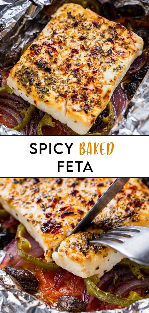 Spicy Baked Feta (Feta Psiti) Vegetarian Dips, Feta Stuffed Peppers, Baked Feta Recipe, Traditional Greek Salad, Snacks Vegan, Vegan Feta Cheese, Salads Recipes, Baked Feta, Feta Recipes