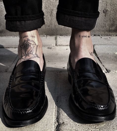 penny Ankle Tattoo, Black Shoes, Tattoos, Black, Ankle Tattoos