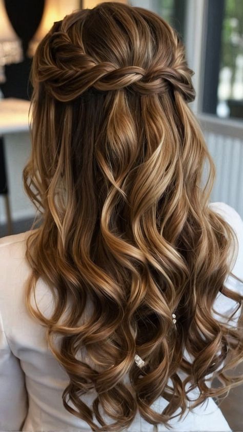 "Dark Blonde and Brown Hair Ideas for Fall Picture Day" Pulled Back Wedding Hair Half Up, Simple Bridesmaid Hair Half Up, Brown Hair Ideas For Fall, Hair Ideas For Fall, Blonde And Brown Hair, Bridesmaid Hair Inspo, Brown Hair Ideas, Bridal Hair Half Up, Bridemaids Hairstyles