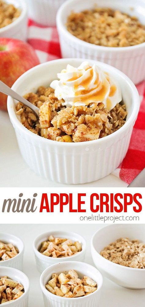 Mini Apple Crisp Ramekin, Individual Apple Crisp Recipe With Oats, Easy Individual Apple Crisps, Apple Crumble Individual Desserts, Individual Apple Dessert Recipes, Apple Crisp Individual Recipe, Mini Apple Cobbler Recipes, Quick Mini Apple Pies, Mini Apple Dessert Recipes