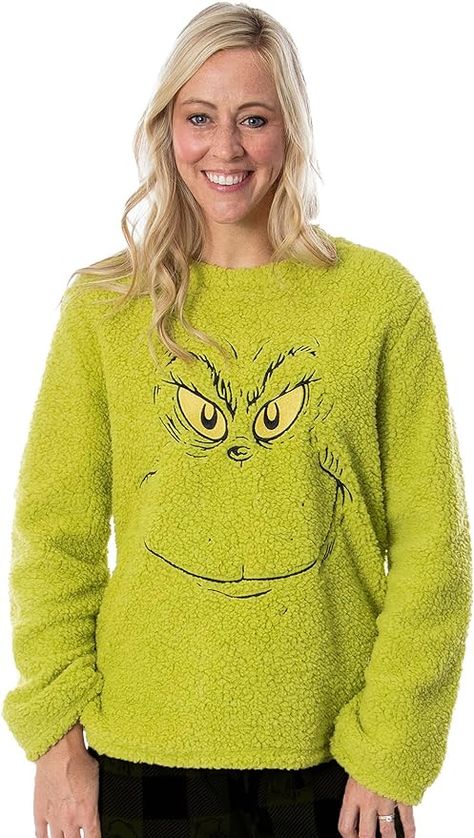 Christmas Nightgowns, Grinch Who Stole Christmas, Family Pajama Sets, Embroidered Face, Sherpa Pullover, Top For Women, Dr Seuss, Embroidered Design, Grinch