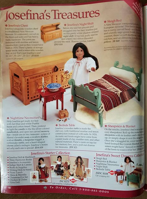 Josefina's bedroom and sleep collection, from the American Girl catalog Josefina American Girl, Original American Girl Dolls, American Girl Catalog, American Girl Dollhouse, American Girl Parties, American Girl Felicity, American Girl Books, American Girl Doll Furniture, Doll Scenes