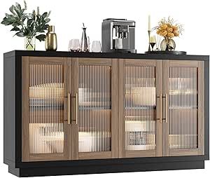 Buffet Cabinet Modern, Wood Coffee Bar, Glass Sideboard, Table For Kitchen, Coffee Bar Cabinet, Cabinet Buffet, Wine Glass Storage, Cabinet With Storage, Cabinet Modern