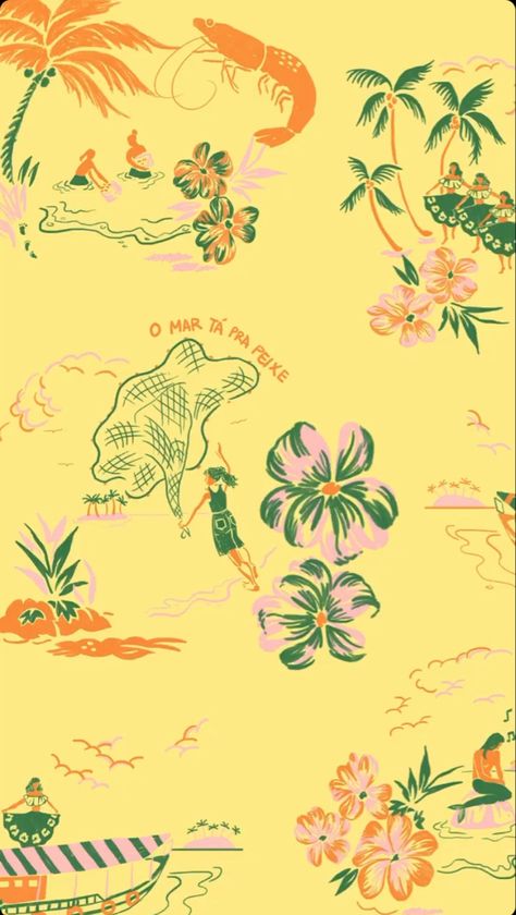 Aloha Illustration, Hawaiian Design, Tropical Illustration, Art Wallpaper Iphone, Landscape Artwork, Summer Wallpaper, Hawaiian Print, Cute Wallpaper Backgrounds, Farm Rio