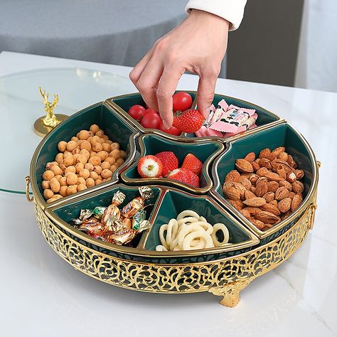 Snack Collection, Deer Ceramic, Dry Fruit Box, Dried Fruit Snacks, Gold Deer, Snack Plates, Fruit Snack, Dry Fruit, Home Luxury