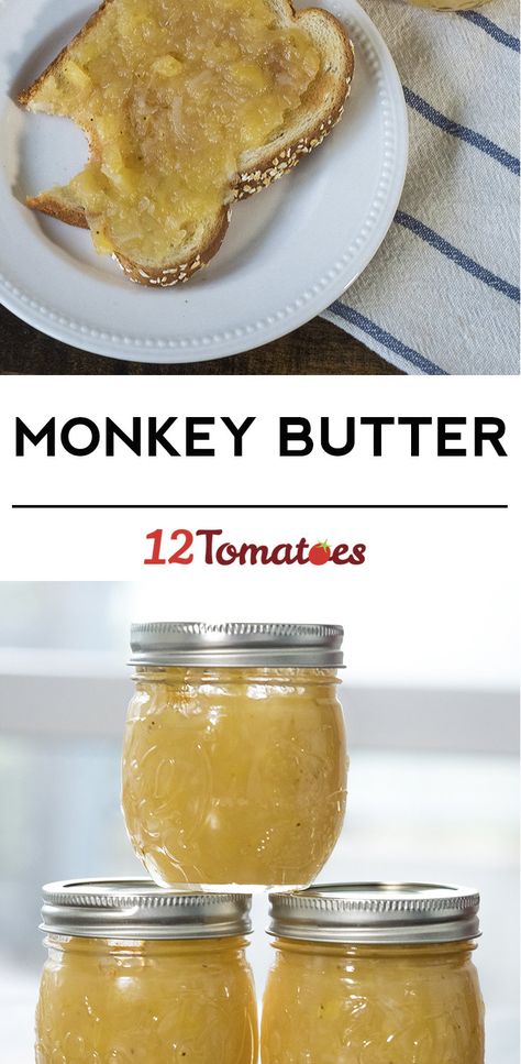 Monkey Butter | 12 Tomatoes Monkey Butter, Jam And Jelly, Honey Butter, Stock Pot, Jams & Jellies, Quick Snacks, Adobo, Canning Recipes, Bananas