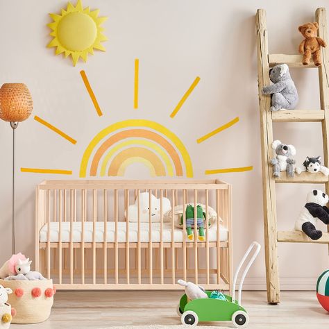 PRICES MAY VARY. 【Package Contents】: You will receive two wall decals measuring 11.8*35.4 inches, which are stitched together to make a 66.9*28.3 inch yellow rainbow wall decal that can be used to decorate your room. 【Quality Material】: Suitable for smooth, clean, dry and flat surfaces, this yellow rainbow wall decal is made of high quality vinyl, safe, odorless, reliable and waterproof, with adhesive on the back, easy to decorate without other tools and will not won't cause wall breakage, so yo Boho Rainbow Wall, Living Room Playroom, Rainbow Wall Decal, Wall Art Vinyl, Bedroom Murals, Nursery Playroom, Kids Classroom, Sticker Wall, Rainbow Wall