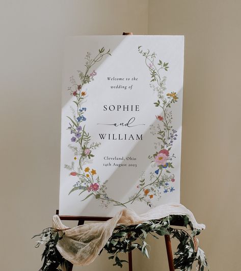 Floral Welcome Sign, Stationary Inspiration, Wildflowers Wedding, Wedding Welcome Board, Girl Baptism, Welcome Sign Template, Wildflower Garden, Welcome Poster, Baptism Girl