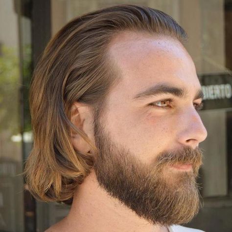 Medium Hairstyle With A Beard Long Hair Receding Hairline, Bald Haircut, Haircuts For Receding Hairline, Balding Mens Hairstyles, Haircuts For Balding Men, Receding Hair Styles, Mens Hairstyles Medium, Men's Long Hairstyles, Receding Hairline