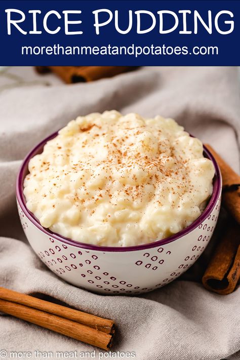 Learn how to make stovetop rice pudding without eggs using our simple to follow recipe. Delicious rice pudding made with pantry staples! #morethanmeatandpotatoes Rice Pudding Recipe Easy, Old Fashioned Rice Pudding, Keto Pudding, Puding Roti, Malva Pudding, Oreo Desserts, Rice Pudding Recipes, Oreo Pudding, Creamy Rice Pudding