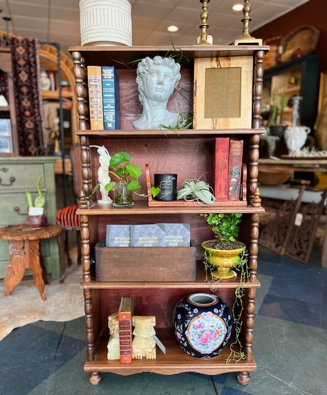 Looking for some fun shelving decor? We can help you with that! And….Look at what just arrived …a very nice vintage shelf/bookcase with fun spindle accents. Shelving Decor, Collection Decor, Vintage Shelf, Shelf Bookcase, Decorating Shelves, Display Shelves, Some Fun, Bookcase, Look At