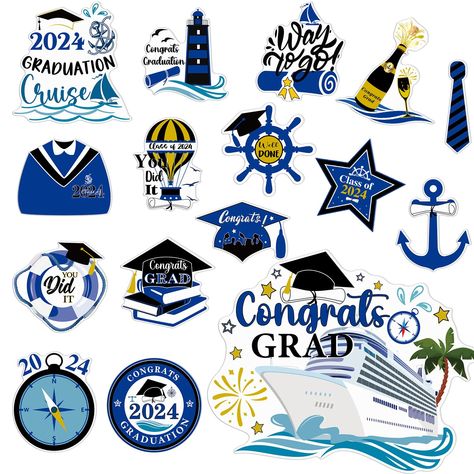 PRICES MAY VARY. 【Meet Your Needs】You will receive 16 pieces of cruise ship door graduation magnets, with various styles and sufficient quantity to meet your graduation carnival cruise party decoration needs, allowing you to have an unforgettable graduation trip! 【2024 Graduation Season Cruise Theme】Our cruise ship door decoration is in classic blue, including cruise ships, graduation caps, graduation gowns, balloons, champagne and other elements, as well as text such as "You did it". Fun and en Caps Graduation, Cruise Door Decorations, Cruise Theme, Refrigerator Decor, Cruise Party, Cruise Door, Graduation Caps, 2024 Graduation, Congrats Grad