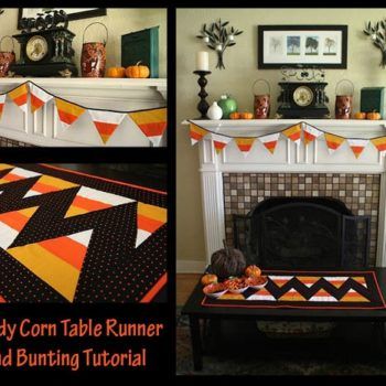 Candy Corn Table Runner and Bunting Tutorial Pumpkin Fabric Crafts, Corn Table, Bunting Tutorial, Halloween Quilt Patterns, Halloween Sewing, Halloween Table Runners, Holiday Quilts, Halloween Quilts, Fall Quilts