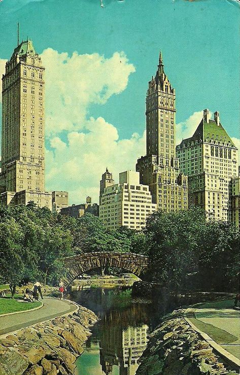 NEW YORK CITY -Central Park (1965) Central Park Skyline, Nyc Vintage Aesthetic, Vintage Central Park, Central Park Illustration, Harry Cameron, Central Park Bridge, Central Park Aesthetic, City Landscape Photography, Central Park Picnic