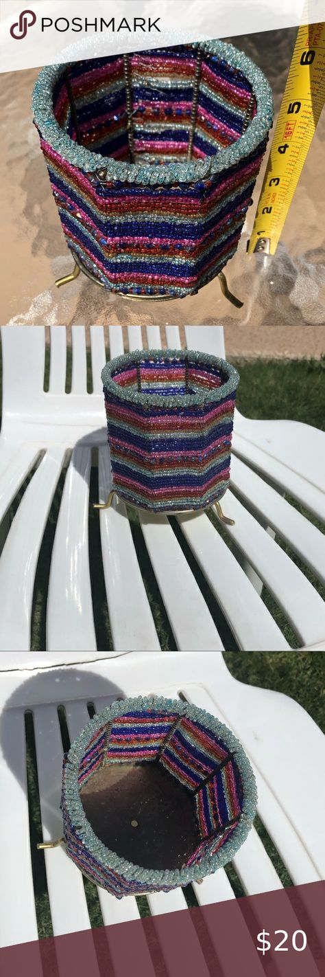 Multicoloured beaded candle holder. Beaded Candle, Candles Holders, Braided Rugs, Candle Holder, Candle Holders, Candles