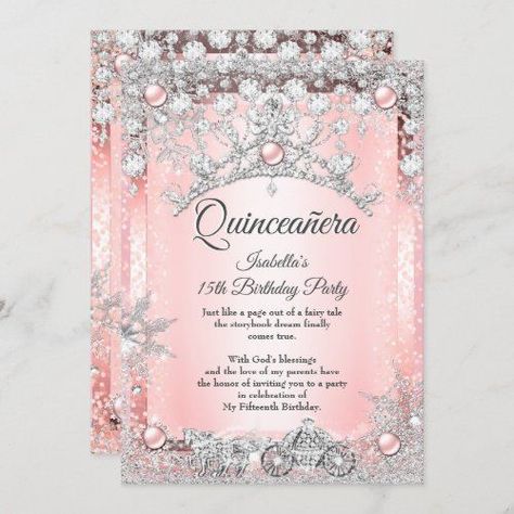 Dont miss out Zazzle Coupons & Promotions! $2.55 | Blush Pink Quinceanera 15th Winter Carriage - Birthday Invitations Blush Pink Quinceanera, Quinceanera Winter Wonderland, Winter Wonderland Quinceanera, Winter Quinceanera, Quinceañera Invitations, Pink Quinceanera, Fifteenth Birthday, Pink Quince, Girls Tiara