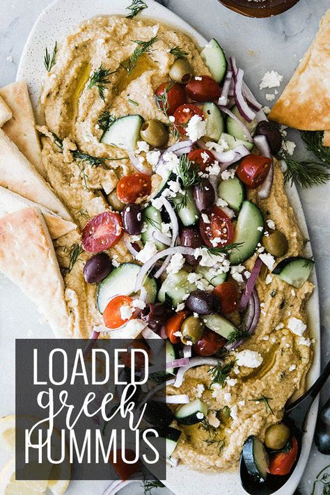 Hummus Tray, Greek Hummus Recipe, Greek Hummus Dip, Greek Hummus, Loaded Hummus, Greek Vegetables, Best Sauce Recipe, Greek Appetizers, Hummus Ingredients