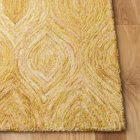 Etta Avenue™ Alora Geometric Handmade Tufted Wool Area Rug in Gold & Reviews | Wayfair Ikat Rug, Wool Cut, Chevron Table, Coloring Techniques, Gold Area Rug, Hand Tufted Rug, Chevron Bedding, Living Room Accent Tables, Gold Rug