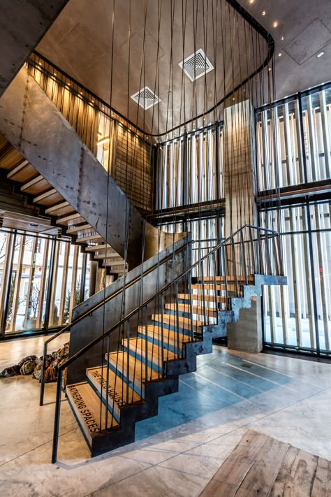 Tour 1 Hotels’ new sustainable NYC hotel in Brooklyn Bridge Park - Curbed NYclockmenumore-arrow : After an inauspicious beginning, this eco-luxury oasis debuts on the Brooklyn waterfront New Orleans Exterior, Shroom Room, Stairs Lighting, Nyc Hotel, Pier House, Stairs Railing, Brooklyn Bridge Park, Hotel Indigo, Nyc Hotels