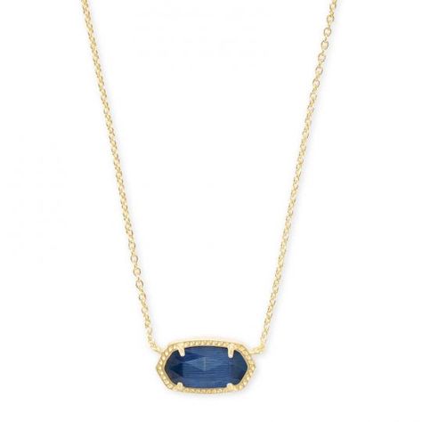 Kendra Scott Elisa Gold Pendant Necklace in Navy Cat's Eye: Precious Accents, Ltd. Kendra Scott Jewelry Necklaces, Navy Kendra Scott Necklace, Kendra Scott Necklace Blue, Blue And Gold Jewelry, Necklaces Kendra Scott, Navy Aesthetic, Kendra Scot, Elisa Gold Pendant Necklace, Kendra Scott Necklace Elisa