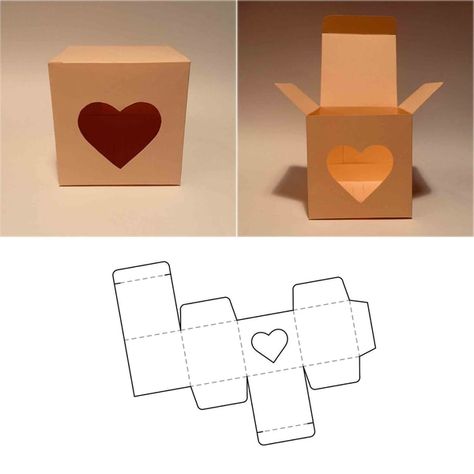 Cute Paper Crafts Gifts, Heart Shaped Box Template, Box Outline Template, Paper Box Template With Measurements, Cute Boxes For Gifts, Gift Template Printable, Mini Craft Paper, Cute Paper Crafts Templates, Making A Box Out Of Paper