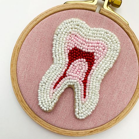 Tooth Embroidery, Anatomical Embroidery, Tooth Decor, Tooth Art, Modern Hand Embroidery, Teeth Art, Maximalist Wall, Maximalist Wall Art, Dopamine Decor