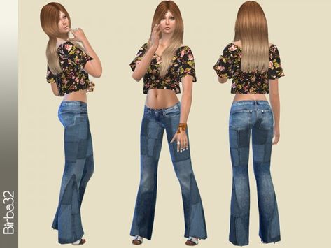 The Sims Resource: Hippie jeans Patches by Birba32 • Sims 4 Downloads Low Wasted Jeans, Flare Jean Outfit, Jeans Patches, Boho Bottoms, Country Jeans, Low Waisted Pants, Hippie Jeans, Low Waisted Jeans, The Sims 4 Packs