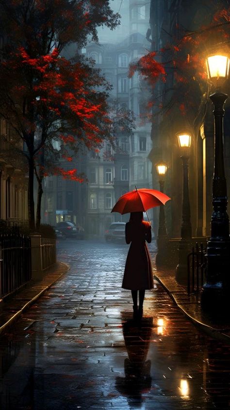 Rainy Street, The Best Wallpapers, Rainy Day Aesthetic, Autumn Rain, Best Wallpapers, Umbrella Art, Photo To Art, Rainy Night, Cool Wallpapers Art