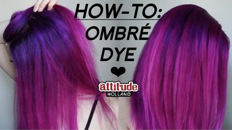 Purple And Fuschia Hair, Splat Hair Dye Ideas, Pink And Purple Hair Ombre, Purple To Pink Ombre Hair, Magenta And Purple Hair, Purple Pink Ombre Hair, Purple And Magenta Hair, Hair Colouring Tutorial, Ombre Hair Technique