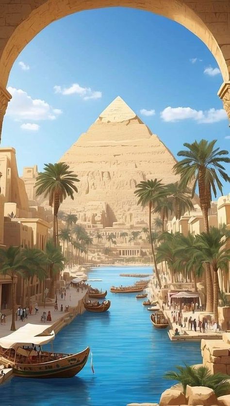 Pyramids Egypt Aesthetic, Ancient Egypt City, Egypt Aesthetic Wallpaper, Ancient Egyptian Aesthetic, Pyramid Aesthetic, Ancient Egypt Wallpaper, Egyptian Buildings, Nile Aesthetic, Ancient Egyptian City