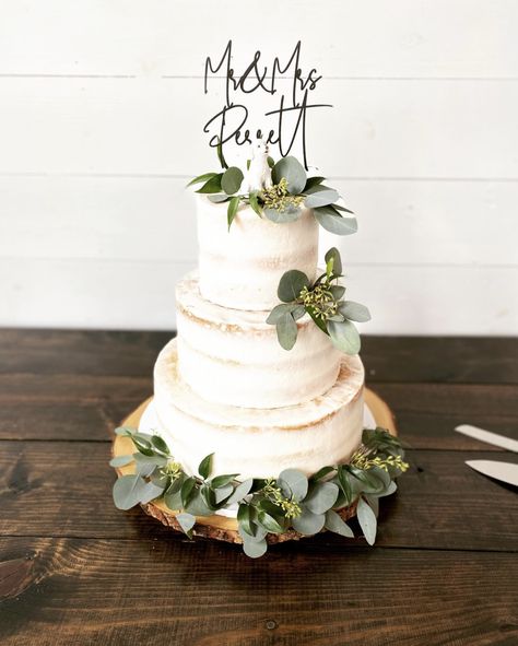 2 Tier Wedding Cake Greenery, 3 Tier Wedding Cake Eucalyptus, Sage Green Rustic Wedding Cake, Eucalyptus Wedding Cake Decor, Wedding Cake Eucalyptus Gold, 3 Tier Wedding Cake With Greenery, Simple Wedding Cake With Eucalyptus, Save Green Wedding Cake, Natural Wedding Cake Rustic