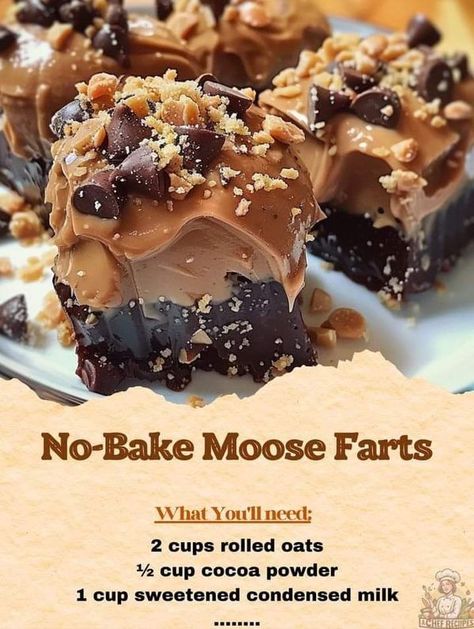 Dr.T.Colin Compbell Health Tips | No-Bake Moose Farts 🍫🌟 | Facebook No Bake Moose Farts Bobby Flay, Mouse Farts Cookies, Nobake Dessert Recipes, Moose Farts Cookies, No Bake Moose Farts Recipe, No Bake Moose Farts, Moose Farts Recipe, Danish Desserts, Moose Farts