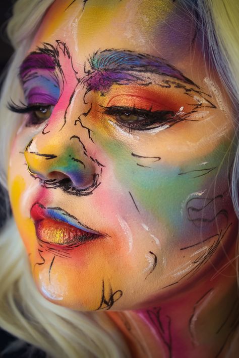 Watercolor Makeup Painting, Abstract Makeup Art, Abstract Art Makeup, Painting Makeup Art, Watercolor Makeup Looks, Creative Makeup Looks Colorful, Watercolour Makeup, Face Painting Adults, Artistic Makeup Creative