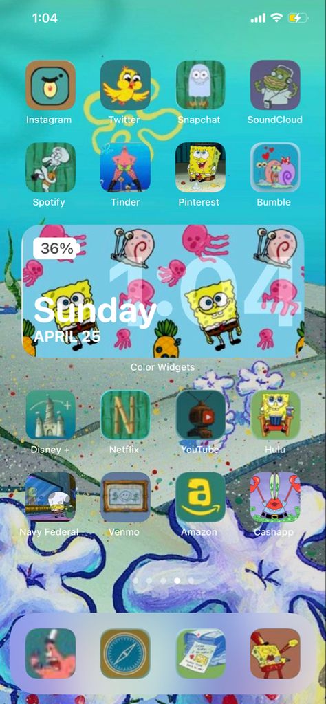 Spongebob Phone Icon, Spongebob Icons For Apps, Spongebob Homescreen, App Layout Iphone Homescreen, Spongebob App Icons, Spongebob Vibes, Aesthetic Gloves, Iphone Shortcuts, Organizations Ideas