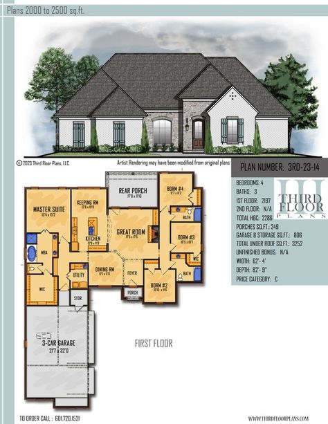 $800.00 HOUSE PLAN 9 SETS Garage With Storage, Keeping Room, 3 Car Garage, Jack And Jill, A Chef, Home Plan, Bath House, Car Garage, Open Concept